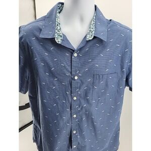 Van Heusen Sz XL Button Up Shirt Short Sleeve Cars Print Blue Men's